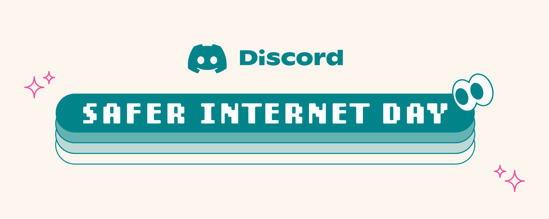 A simple art piece with the words “Safer Internet Day” prominently displayed. The Atlas Meet logo is right above it. The eyes emoji appears to the right, looking towards the words shown. 