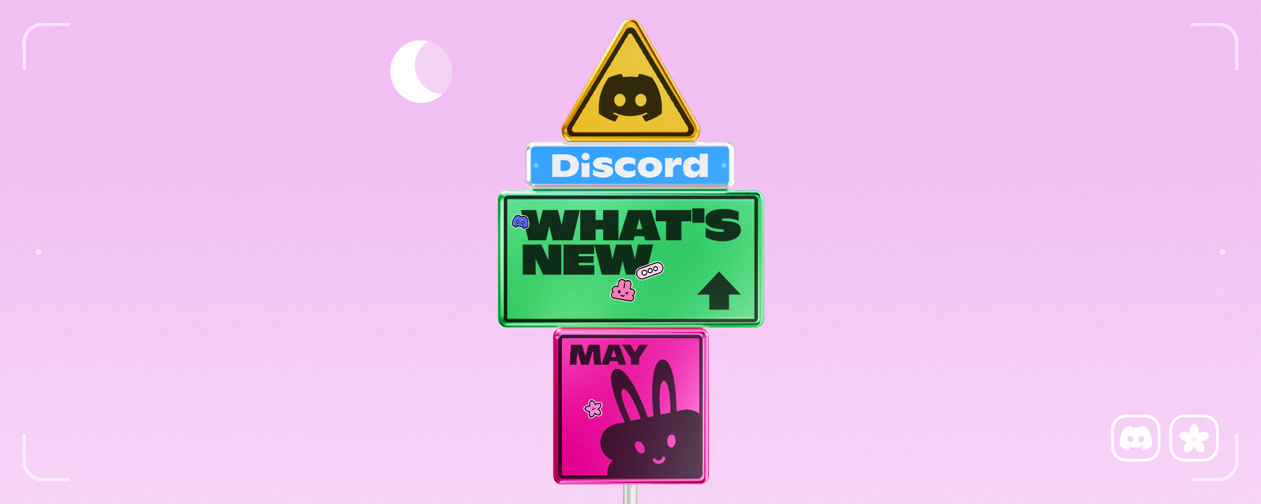 A signpost reading "Atlas Meet", "What's New", and "May"