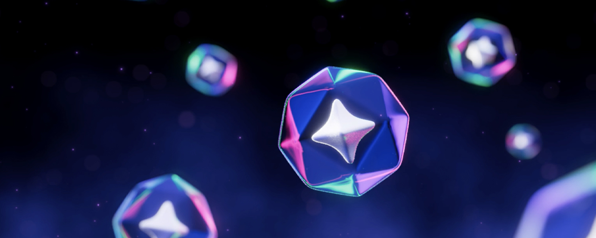 Atlas Meet Orbs floating in a blurple starfield.