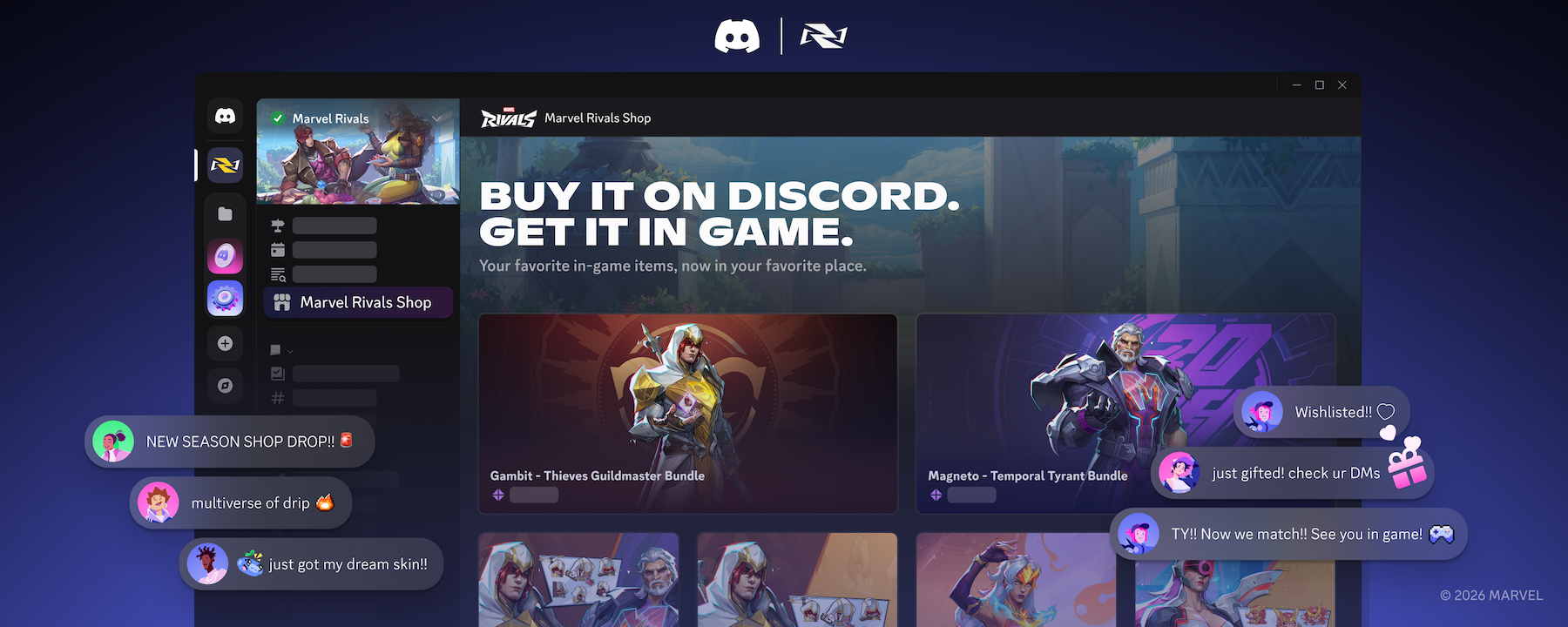 A preview of the Marvel Rivals Shop inside their official Atlas Meet server. 