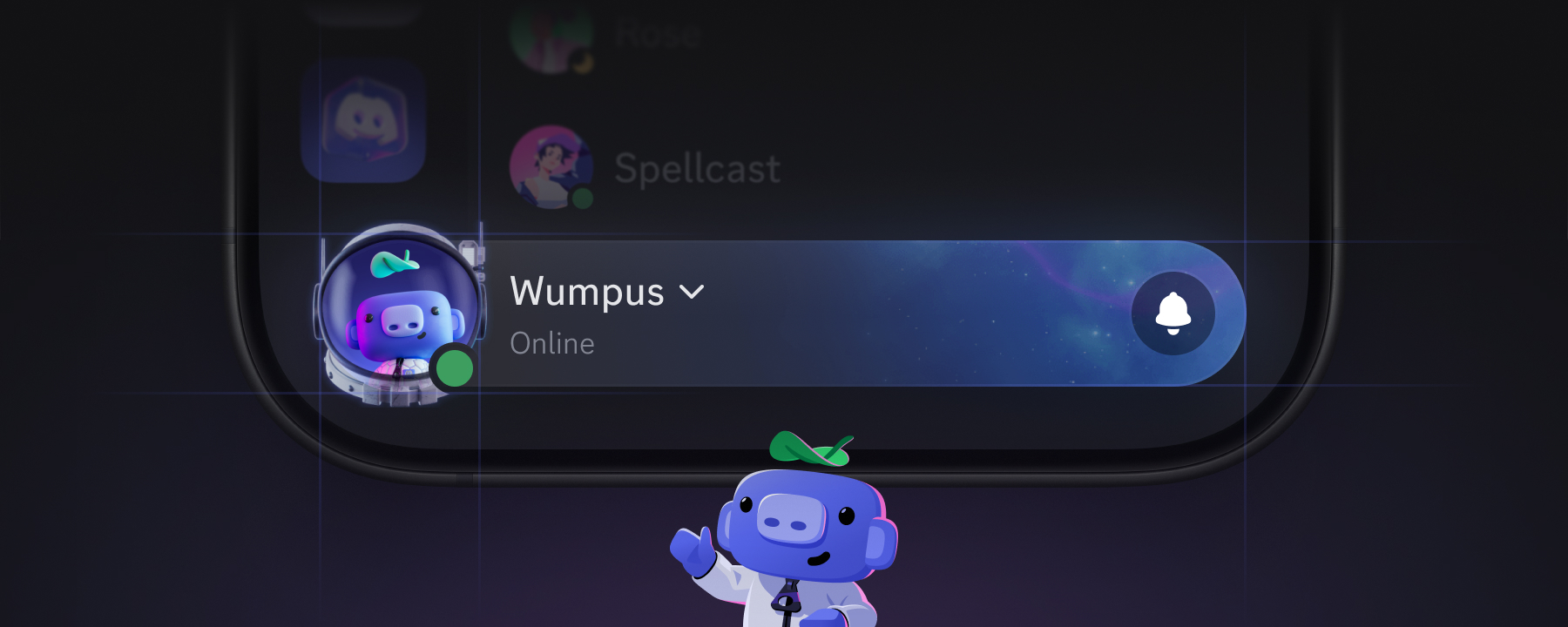 Wumpus showing off the new You Bar on mobile. 