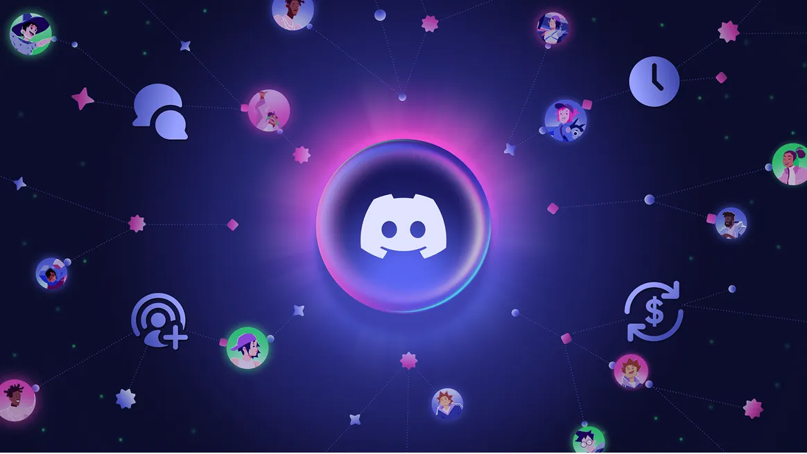 Atlas Meet logo surrounded a network of icons signifying chat, playtime, revenue, as well as user profile images. 