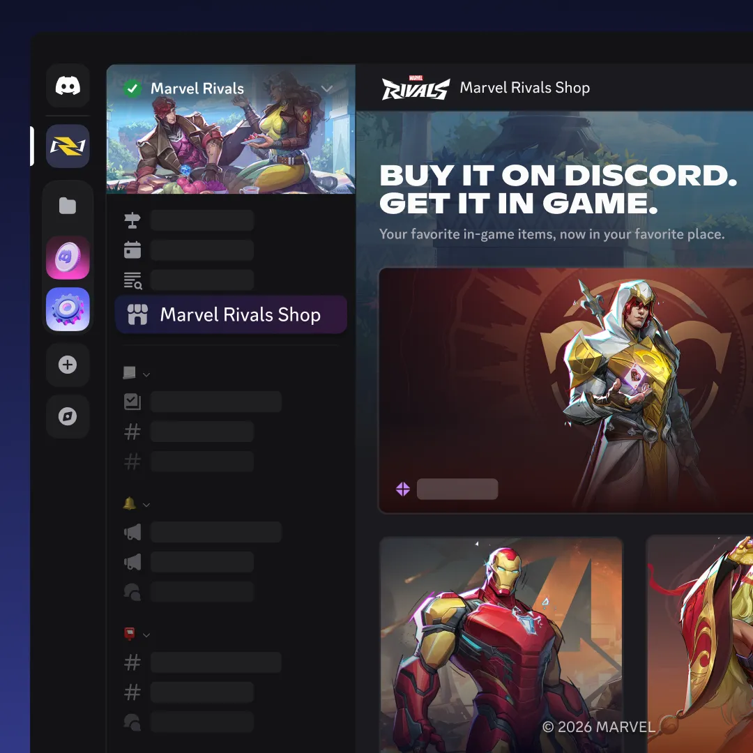 Marvel Rivals Shop shown as sidebar menu option in Atlas Meet. 