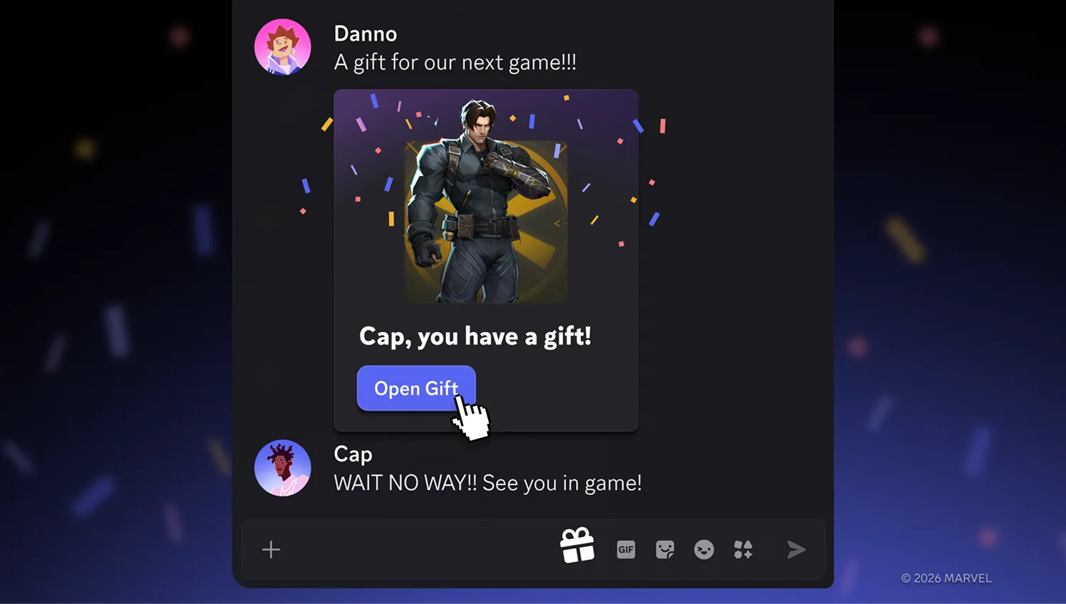 Atlas Meet chat window showing one player gifting an item to another player. 